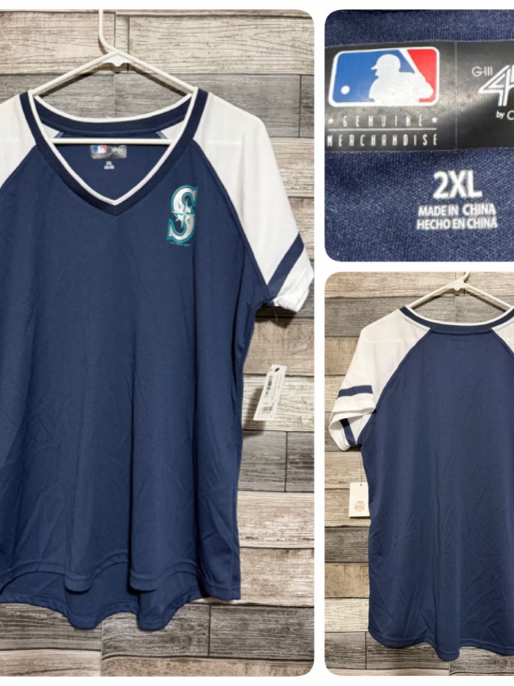 G III For Her Carl Banks Seattle Mariners MLB V Neck Shirt Women’s 2XL Navy Blue